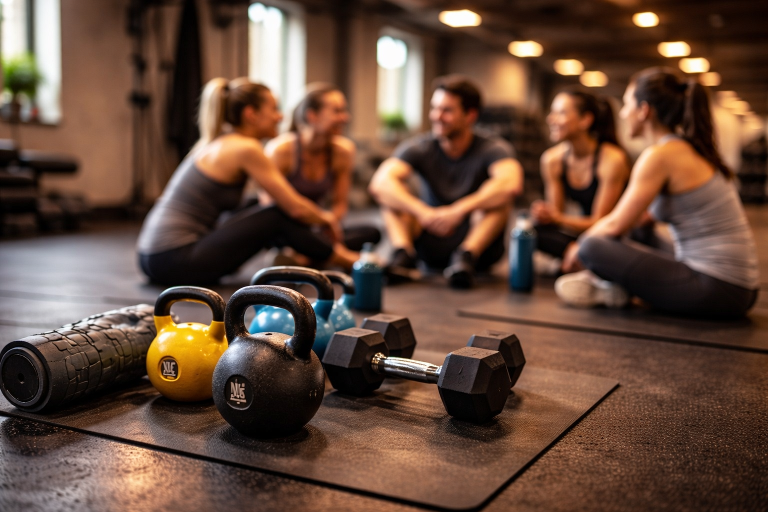 un grupo de chicas con su entrenador en el gimnasio