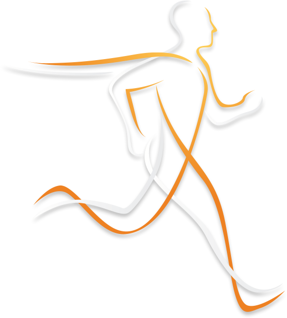 una imagen sin fondo, que es de un hombre corriendo en colores blanco y naranja
